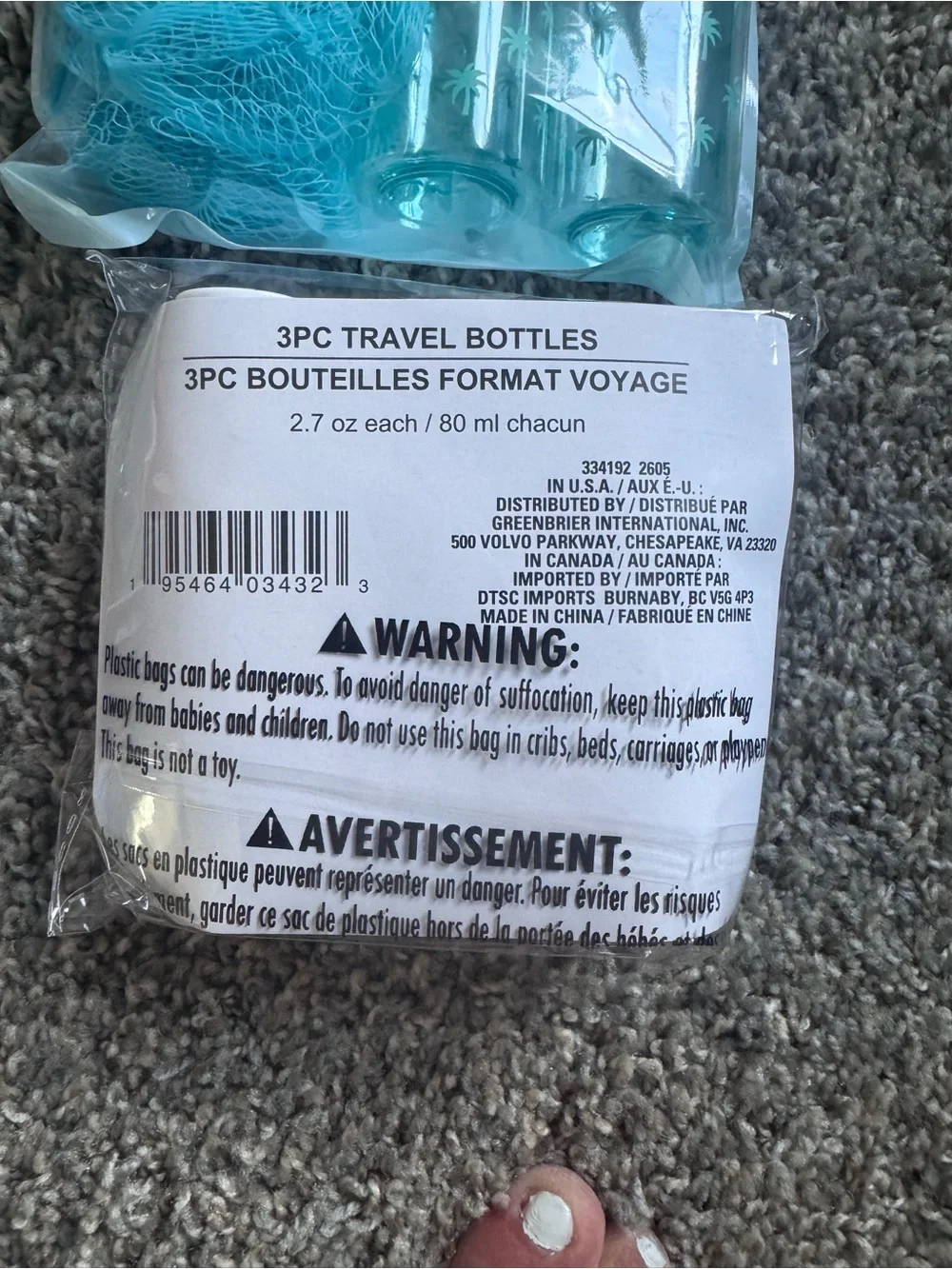 Travel Bag with TSA bottles, loofa, headband W/ BONUS - FREE set of bottles (5)